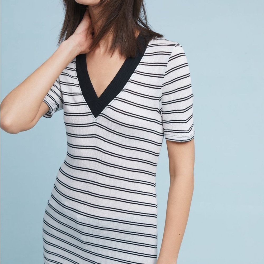 Maeve Black and White Striped Short Sleeve Tee